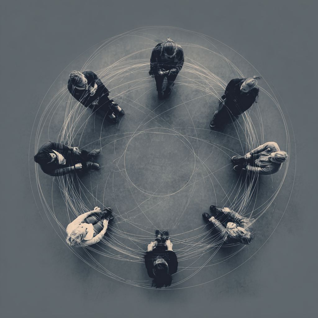 A group of people gathering together talking